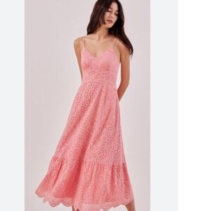 Love Bonito Wilma Broderie Tiered Dress Pink Eyelet Midi US 4 UK 8 S